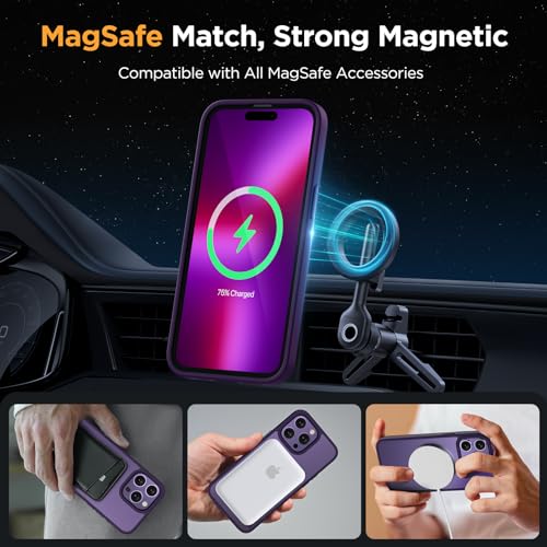 Image of Miracase Magnetic Series Designed for iPhone 13 Pro Case [Compatible with MagSafe] [with 2X Screen Protectors] Anti-Fingerprint, Magnetic Phone Case for iPhone 13 Pro 6.1 inch - Dark Purple