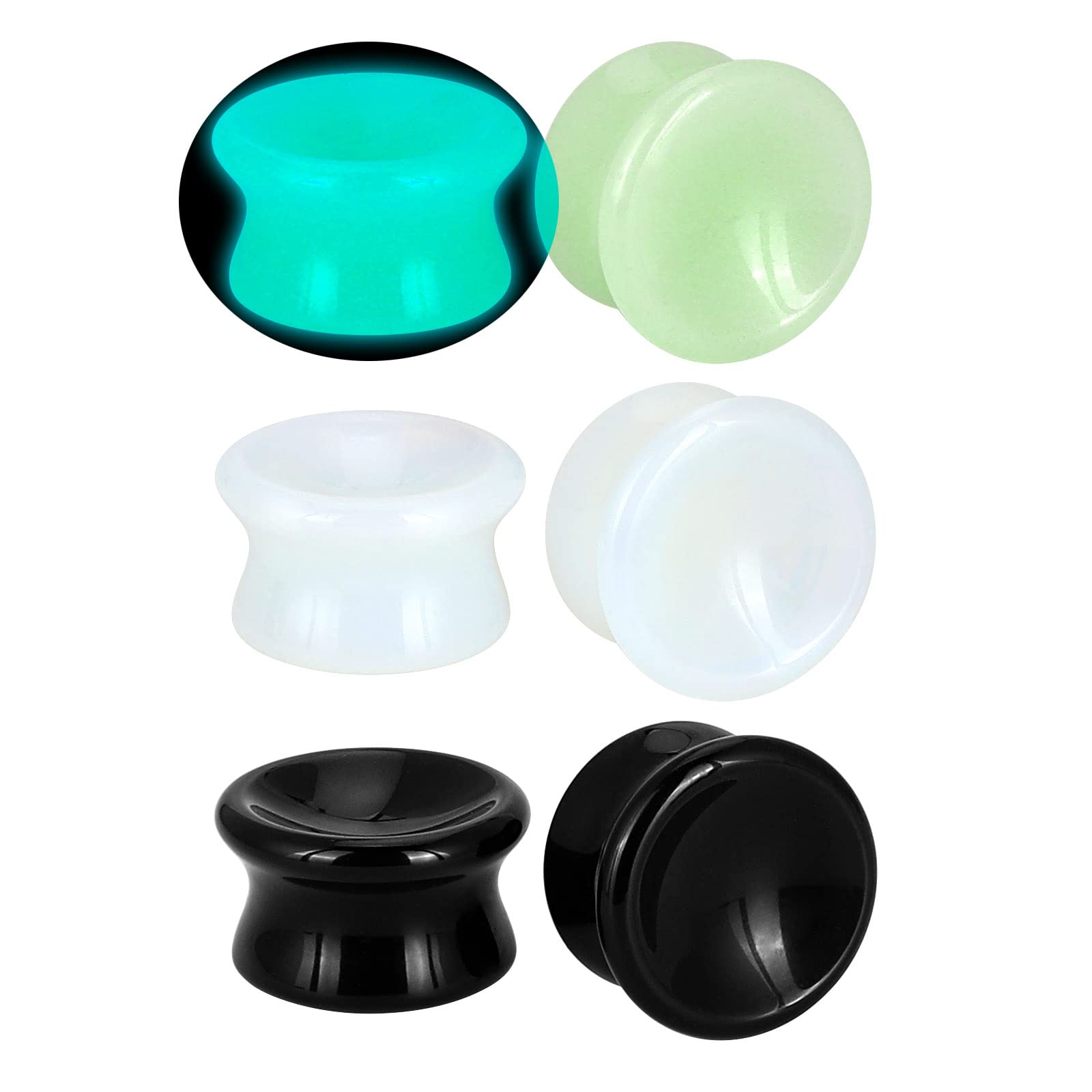 3Style 6Pcs Concave Natural Stone Double Flared Ear Tunnels Plugs Gauges Stretcher Expander Kit for Men Women 8G to 5/8 ''