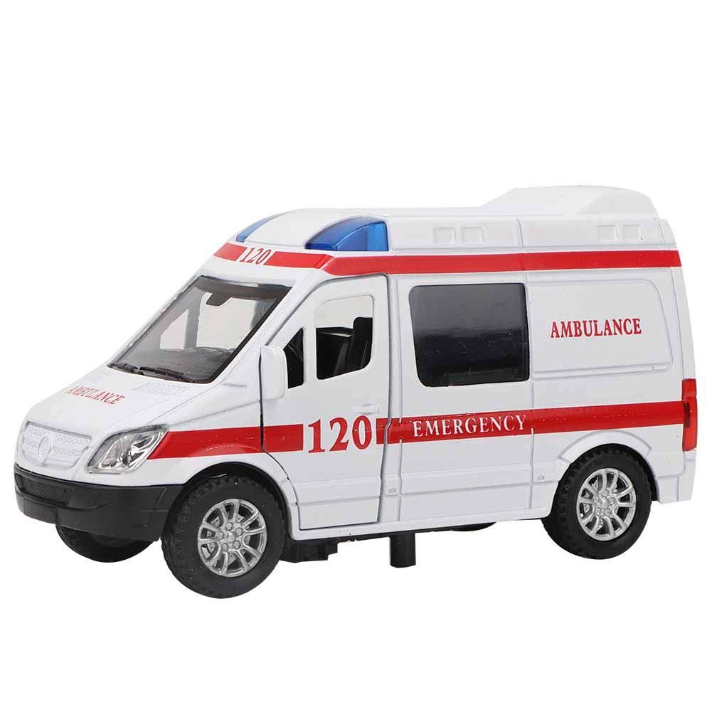 1:32 Mini Simulation Alloy Ambulance Car with Sound and Light Model Toy Vehicle Collection Gift for Children Above 3 Years Old(Red)