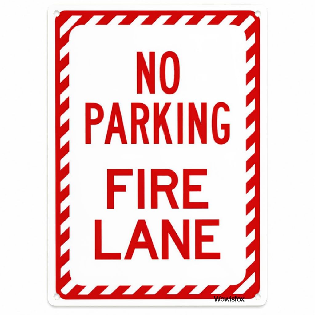 No Parking Fire Lane Sign, 8 x 12 Inch Aluminum with Mounting Holes