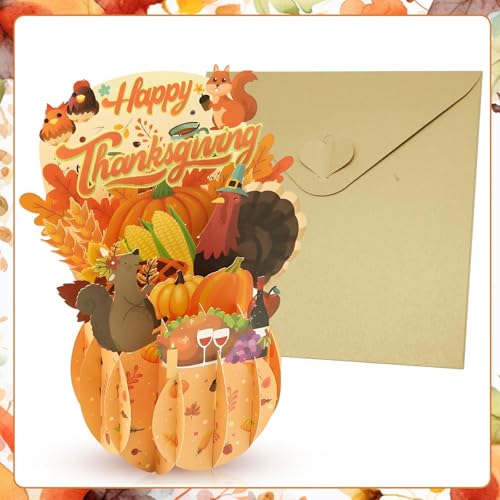 3D Happy Thanksgiving Gift Greeting Card, Personalized Holiday Cards with Envelope Decorations Supplies, Exquisite Thanksgiving Pumpkin Decor Gift Supplies for Autumn Celebrations - Image 5