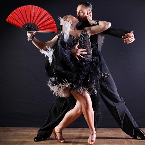 Image of Maitys Large Rave Fan Folding Handheld Fans 13'' Clap Fans for Line Dancing Clack Fan Holographic Festival Accessory for Martial Art Gift Performance, Includes 2 Pouch