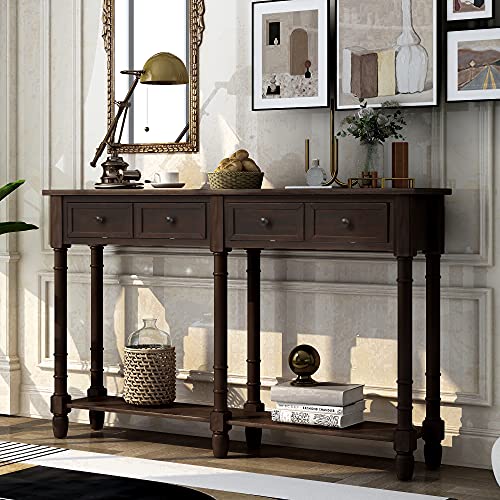 Merax Espresso Wood Narrow Console Table with Drawers and Bottom Shelf for Entryway Hallway Front Door, 1 Set Merax Espresso Wood Narrow Console Table with Drawers and Bottom Shelf for Entryway Hallway Front Door, 1 Set