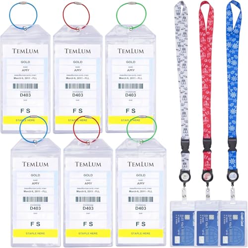YUNYU 6 soportes para etiquetas de equipaje de crucero y 3 cordones con fundas para tarjetas, accesorios de viaje de PVC impermeables para maletas, barcos y artículos esenciales de crucero
