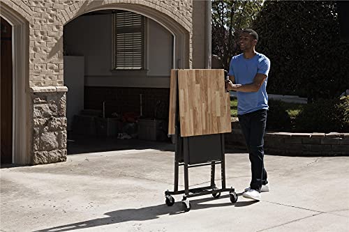 COSCO SmartFold Butcher Block Portable Workbench / Folding Utility Table (Hardwood Top, 700LB Total Weight Capacity, Locking Casters, Gray Steel Frame, 1 Pack)