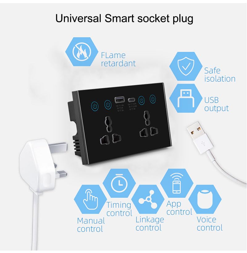 WiFi Bluetooth Smart Wall Outlet 2 sockets 2USB Charging Port Compatible with Alexa App and Voice Control Use — view 4