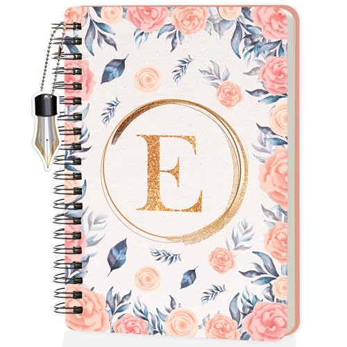 Image of Jhingalala Diaries - A5 Hardbound Floral Design Diary Cover With Initial Letter Wiro Notebook Diary With Dangler I Spiral Notebook With Planner and Calendar 2024 I 160 Undated Ruled Pages (Initial E)