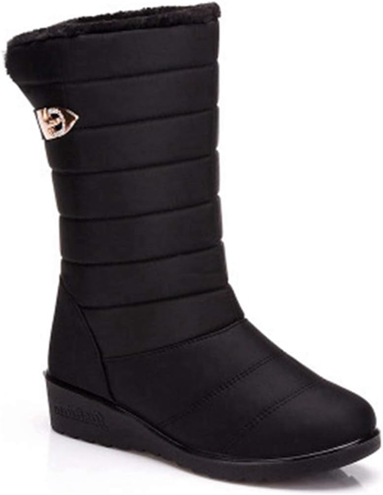 VOKLIN Women's Winter Mid Wide Calf Snow Boots Waterproof Rain Slip On Lightweight Warm Fur Cold Weather Boot