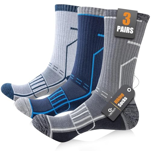 Circorld Mens Sports Socks Cushioned Anti Blister Wicking Breathable Hiking Socks Crew Performance Athletic Socks for Work Running Walking Cycling Trekking Trainer Outdoor 3 Pairs 9-11
