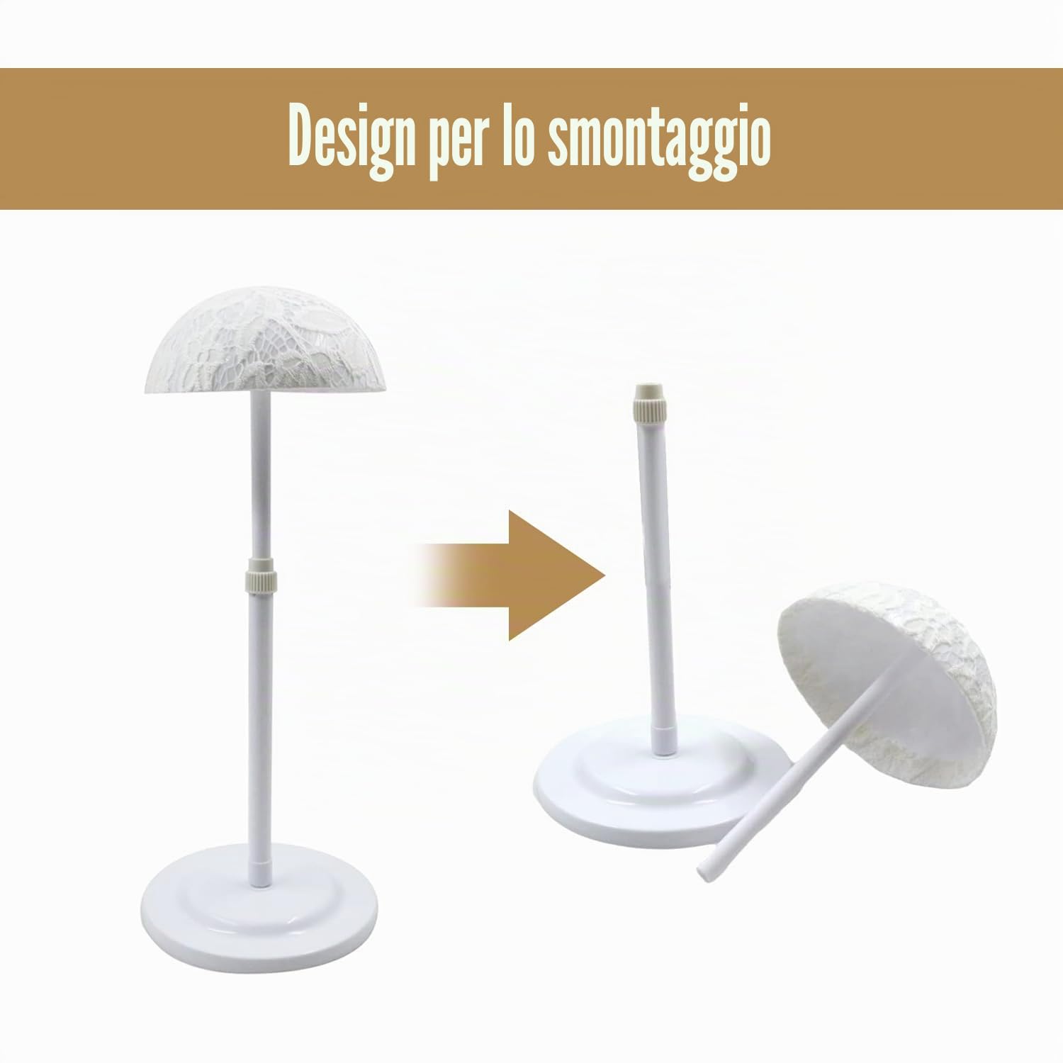 Porta Parrucca Regolabile Espositore Capelli - strumento di visualizzazione della parrucca, manichino per la pratica di tela di staffa supporto per display styling, bianco