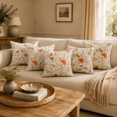 Image of Clasiko Cotton Cushion Covers Set of 5; 16x16 Inches; Floral Fantasy