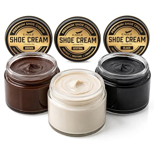 Eagle 3-Piece Leather Shoe Cream Kit Black Brown & Neutral Shoe Polish Conditioner Set for Boots Dress Shoes & Leather Footwear | Recolors Conditions & Restores Shine