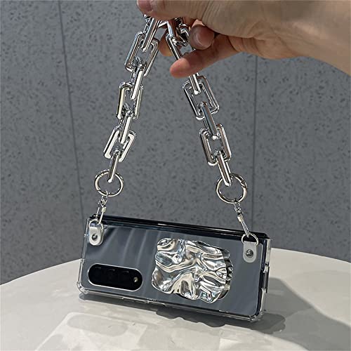 Coque Rigide Solide pour Samsung Galaxy Z Fold4 avec Chaîne Ruban Acrylique Chic