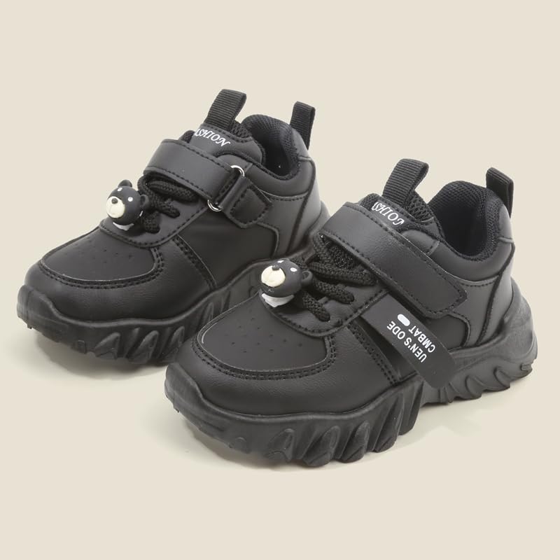 Kids Athletic Sneakers, Black Chunky Platform Shoes with Hook and Loop Strap, Non-Slip Sole2