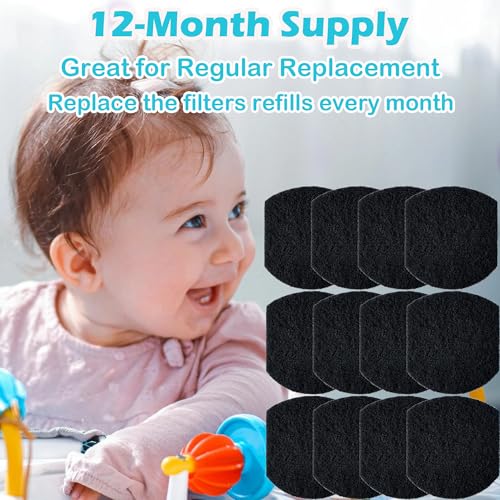 Image of 12 Pack Diaper Pail Odor Absorber Carbon Filter Refills for Ubbi Diaper Pail, Odor Eliminator Activated Charcoal Filter Refills for Ubbi Steel Diaper Pail
