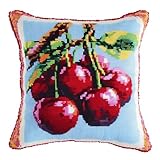 ANSIWEIGO Latch Hook Kissen set,Knüpfkissen Handarbeitsset für Anfänger Erwachsene oder Kinder Kissen selber machen,DIY Knüpfpackung Kissenbezug for Sofa Deko,43x43 cm,Rote Kirsche