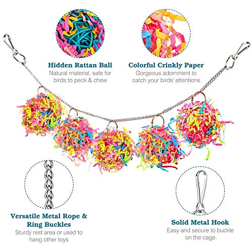 Runtodo Bird Chewing Toys,Bird Parrot Shredder Toy Foraging Hanging Cage Chew Toy Swing with Rings Parrot Foraging… - Afbeelding 8