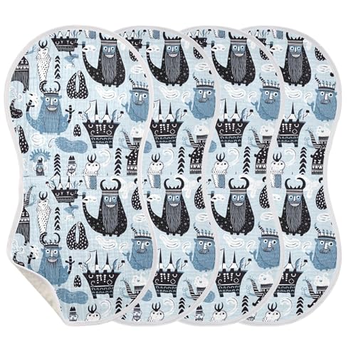 xigua Vikings Ship Baby Burp Cloths for Newborn Boys and Girls 4 Pack, Soft & Absorbent Cotton Baby Burp Cloth, Baby Washcloths, Newborn Towel, Burp Rags3