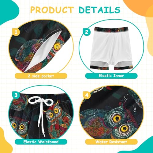 Bolaz Toddler Boys Swimwear Swim Trunks with Compression Liner 4T Ethnic Owl4