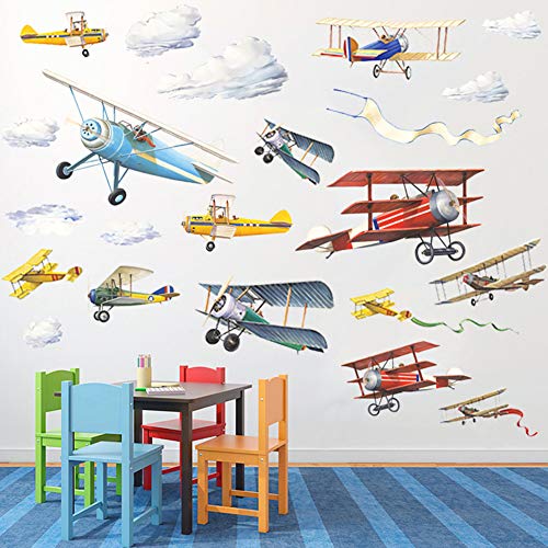 Watercolor Airplane Wall Decals, Removable Wall Stickers for Nursery Playroom Kids Bedroom Decoration