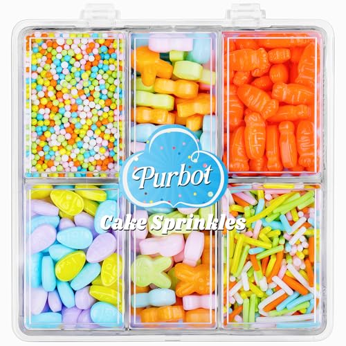 Image of Easter Sprinkles Edible,130g /4.6oz Pastel Sprinkles for Cake Decorating with Easter Egg Carrot Bunny Jimmies and Nonpareils in 5-Cell, Ice Cream, Donuts, Macaron Toppings Supplies