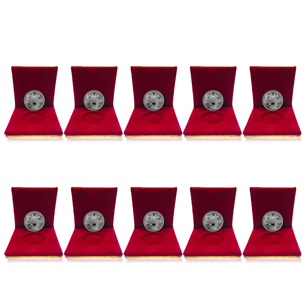 German Silver/Silver Plated Coins of Kaba Macca Madina Allah Islamic 10 Grams with Velvet Gift case for Ramazaan Eid Gift for Friends and Relatives.(Pack of 10)