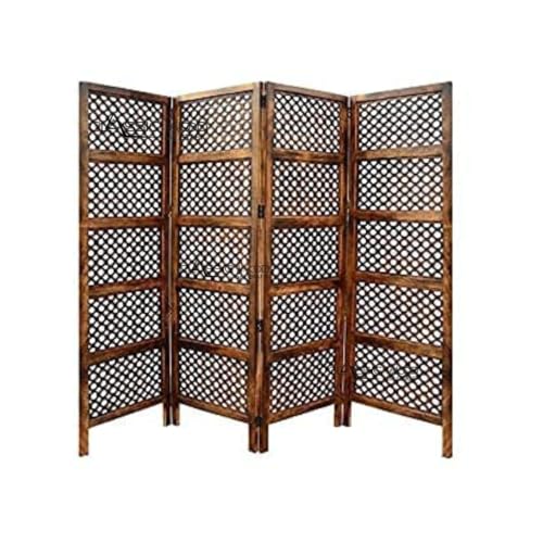 Image of Classic Wood and Craft Wooden Room Divider Partition for Living Room, Privacy Partition, Partition Wall, Divider for Makeup Studio /Office (4 Panels - Jhalli Frame Design)