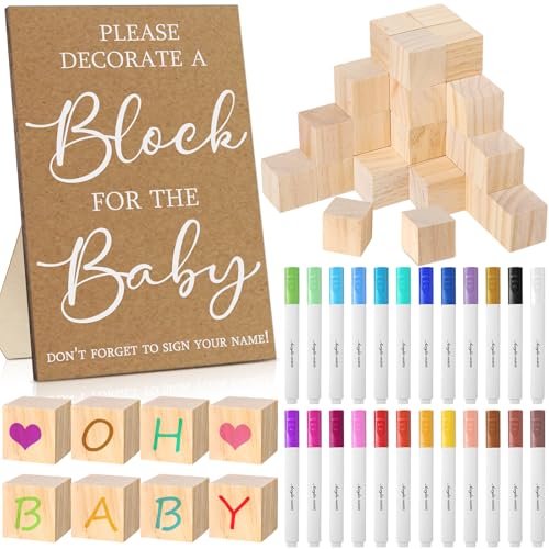 Tatuo 75 Pcs Baby Shower Party Block Games Sign to Decorate,Kraft