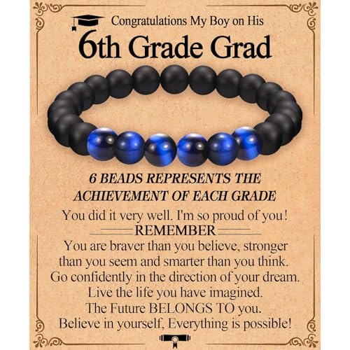 FIEEFX 6th Grade Graduation Gifts for Boys 2026 Graduation Card Decorations Bracelet Jewelry Presents for Boys Him Son Grandson Nephew Brother Friend