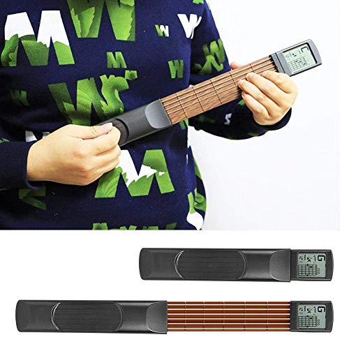 Alomejor Mini Guitare de Poche, 6 Cordes avec Métronome, Formateur d'Accords avec Écran Rotatif, Outil d'Exercice pour Débutants