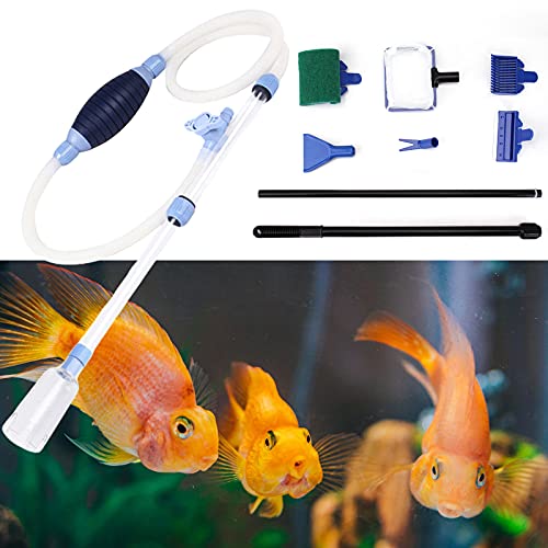 Holzsammlung Kit de Limpieza de Grava, Sifon Acuario con 5 en 1 Kit de Limpiador Acuario, Manual Limpiador Grava de Pecera, Filtro de Acuario, Limpiar y Cambiar de Agua en el Tanque