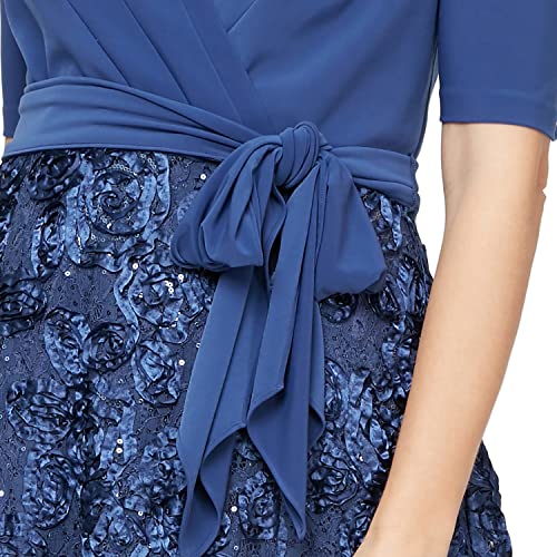 Image of Alex Evenings Women's Tea Length Dress with Rosette Detail