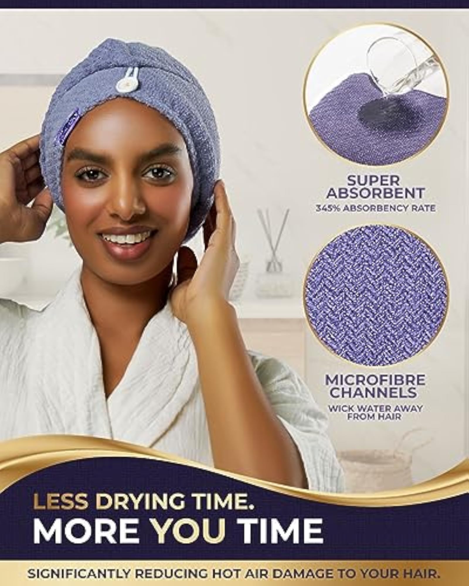 Copper Infused Microfiber Towel Hair Wrap, Serenity Mauve