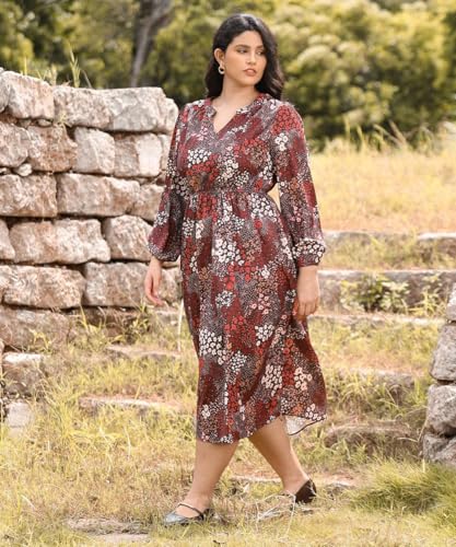 TIYOMI Womens Plus Size Dresses Fall Long Sleeve Maxi Dresses V Neck Floral Spring Dress with Pockets XL-5XL (14W-28W)3