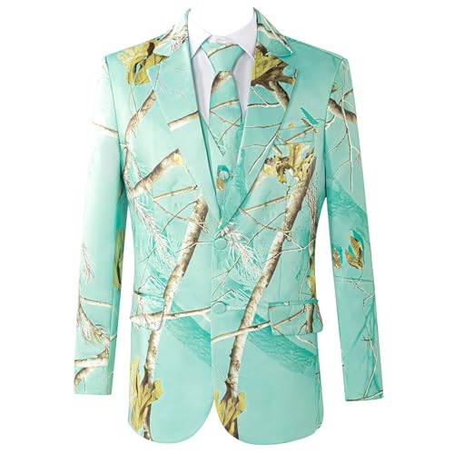 Men's Suits 2 Piece Jacket Pants Set Blue Notch Lapel Printed Blazer Suit Set with Tie for Prom Dinner Party2