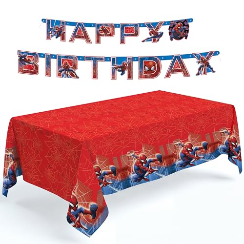 Spiderman Tablecloth and Spiderman Birthday Banner | Birthday Decorations and Party Supplies | Officially Licensed