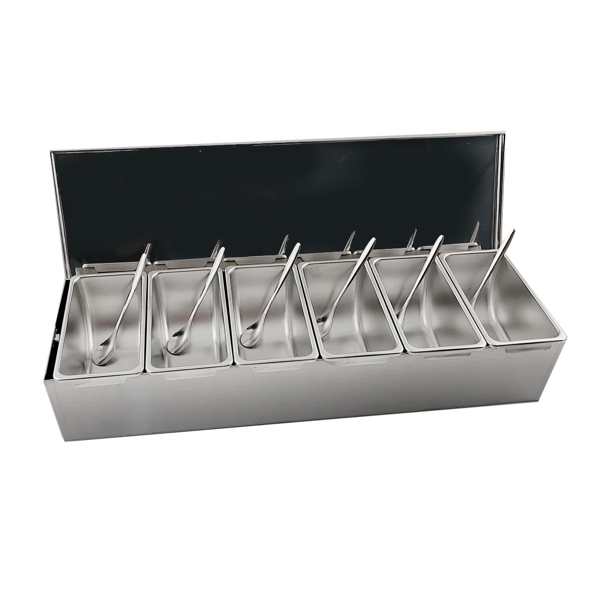 Lfhelper Magnetic Pizza Topping Station with 6 Removable Compartments, 600 ml Each, Stainless Steel Compartment Pizza Storage Container for Restaurant and Home Kitchen