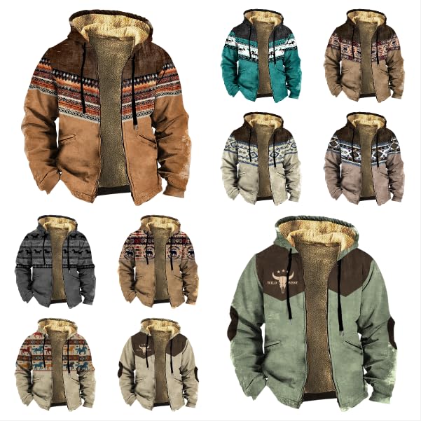 Men's Western Aztec Jackets Hooded Cowboy Hoodie Warm Full Zip Ethnic Vintage Long Sleeve Coat Fall Winter Tops3