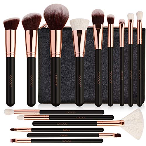 Docolor Makeup Brushes Set 15 Pieces Kabuki Makeup Brushes with Case Christmas Gift Professional Make Up eyeshadow Brushes with a Portable Black Cosmetic Bag for Women