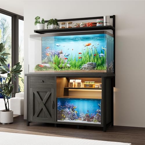 Image of 4ever2buy 55-75 Gallon Fish Tank Stand with Power Outlet, 55 Gallon Heavy Duty Aquarium Stand with Cabinet Storage for Fish Tank, Turtle Tank, Reptile Terrarium, 980LBS Capacity, Gray