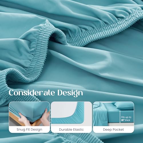 Dream Valley King Cooling Fitted Sheet Set 3-Pcs 15" Deep Pocket Dream Blue - image 5