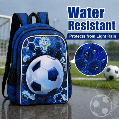 Image of CCJPX 3PCS Football Backpack for Boys, 16 Inch Kids Water Resistant Preschool Bookbags with Lunch Box, Cool Elementary School Bag for Kindergarten Toddler