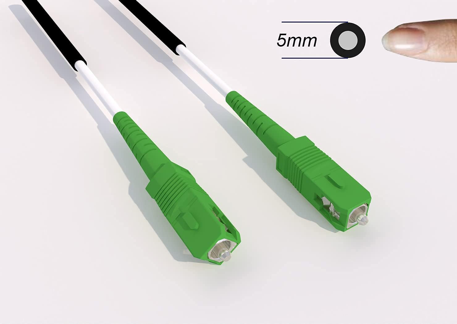 Elfcam - 500m Câble Fibre Optique SC/APC vers SC/APC Monomode Simplex OS2 G657A2, Double Gaine LSZH 5,0 mm, Faible Perte, Résistant à la Courbure, Noir, pour FTTH, Box Internet, Réseau Fibre