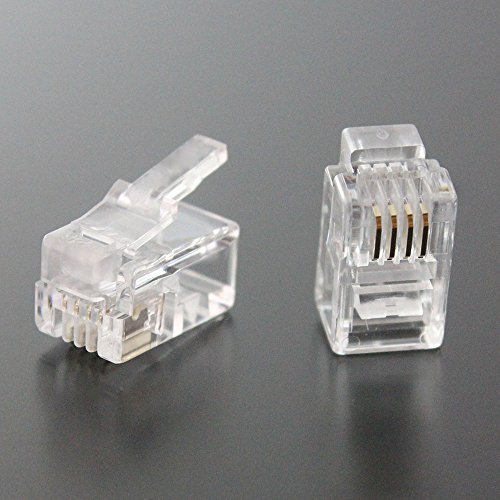 RJ12/11 Modular Plug, 4 Poles, 4 Cores (4P4C), 100 Pieces, for Handset Curl Cord, Tarrows CRJ11-100P44