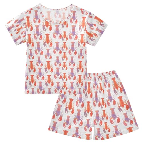 ALAZA Lobster Watercolor Funny Pajamas Short Sleeve 2 Piece Sleepwear Top and Bottom Pajama Set Unisex