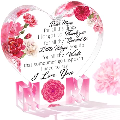 Gifts for Mothers Day Mom Delicate Colorful Acrylic Heart Plaque - Mom Present 5.9 x 5.9 inch Gifts for Moms Birthday Moms Birthday Gift Ideas