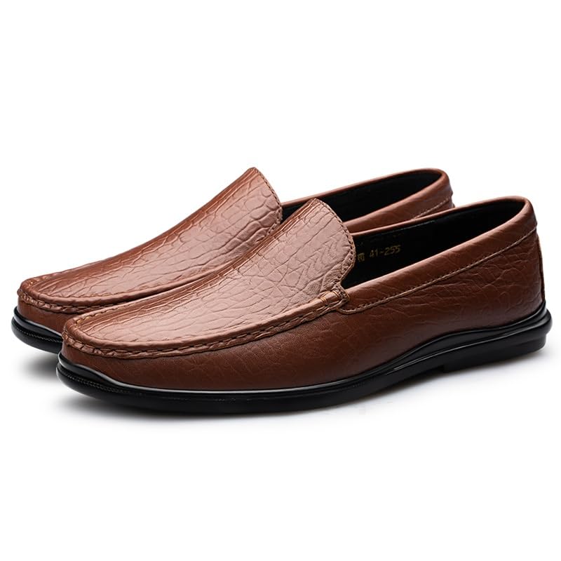Mens Loafers Round Toe Genuine Leather Crocodile Print Loafer Shoes Comfortable Flat Heel Lightweight Outdoor Classic Slip-ons3