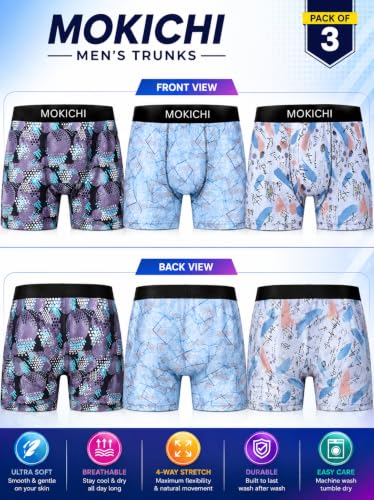 Image of Men's Printed Boxer Briefs | Comfortable Trunk-Style Innerwear with Elastic Waistband | Multicolor Pack of 3