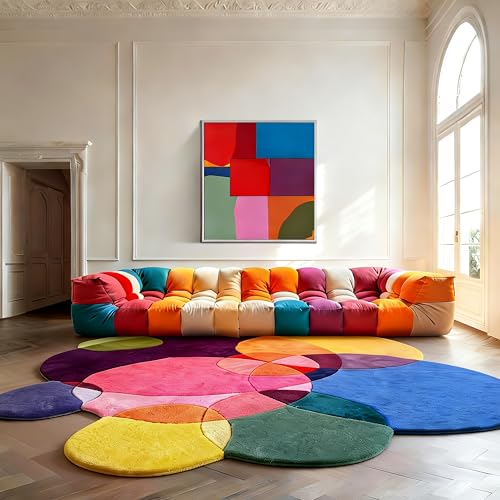 Tapete irregular redondo colorido 4ft para dormitorio miniatura 3