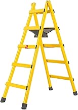 Escalera plegable de 5 peldaños con diseño de espiga de acero al carbono, antideslizante, para uso en el hogar, cocina, garaje, duradera y segura (color: amarillo)